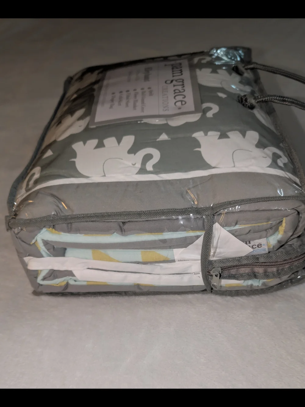 Pam Grace Creations Elephant 6-Piece Crib Bedding Set Gray White NEW